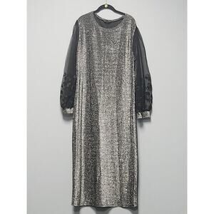 Shein Silver Sequin Long Gown Women's 4X NWOT Sheer Long Sleeve Rose Embroidery